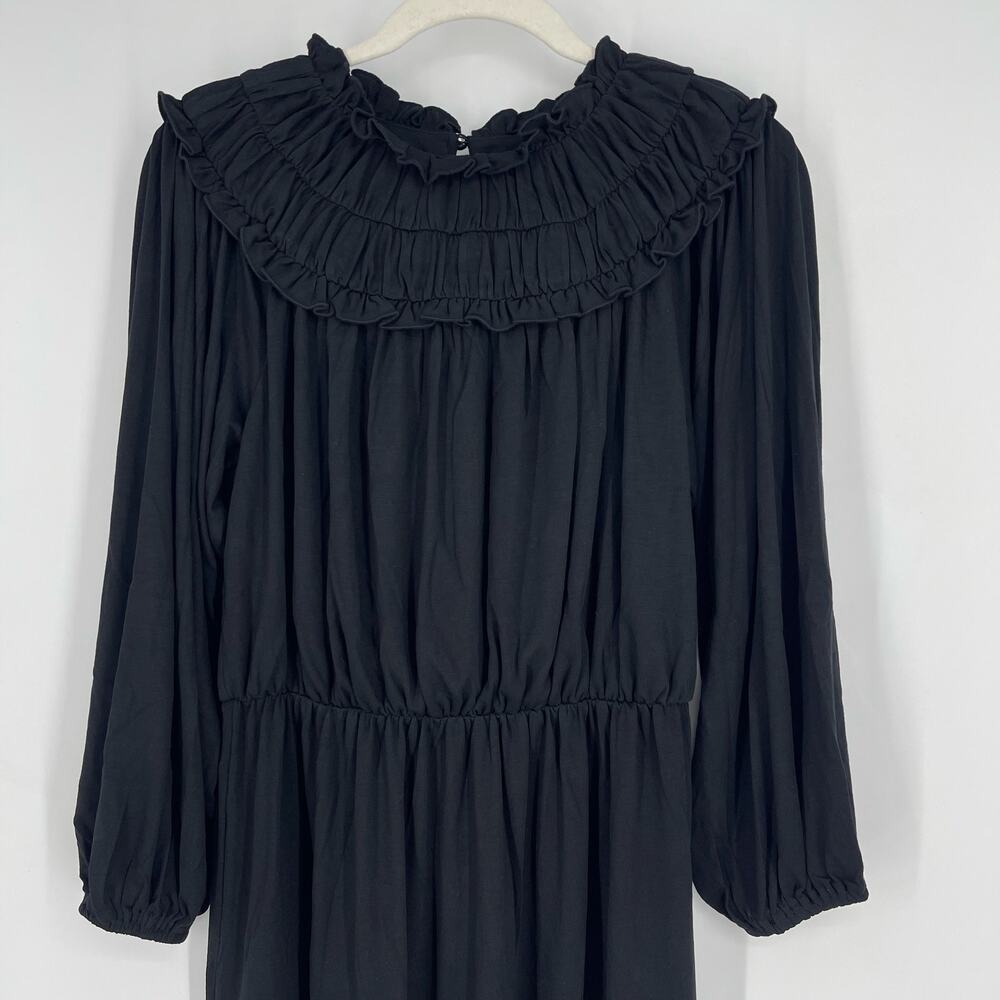 Ann Taylor Ruffle Boho Dress Black Small Tall NWT Stretch Flowy - Picture 3 of 8